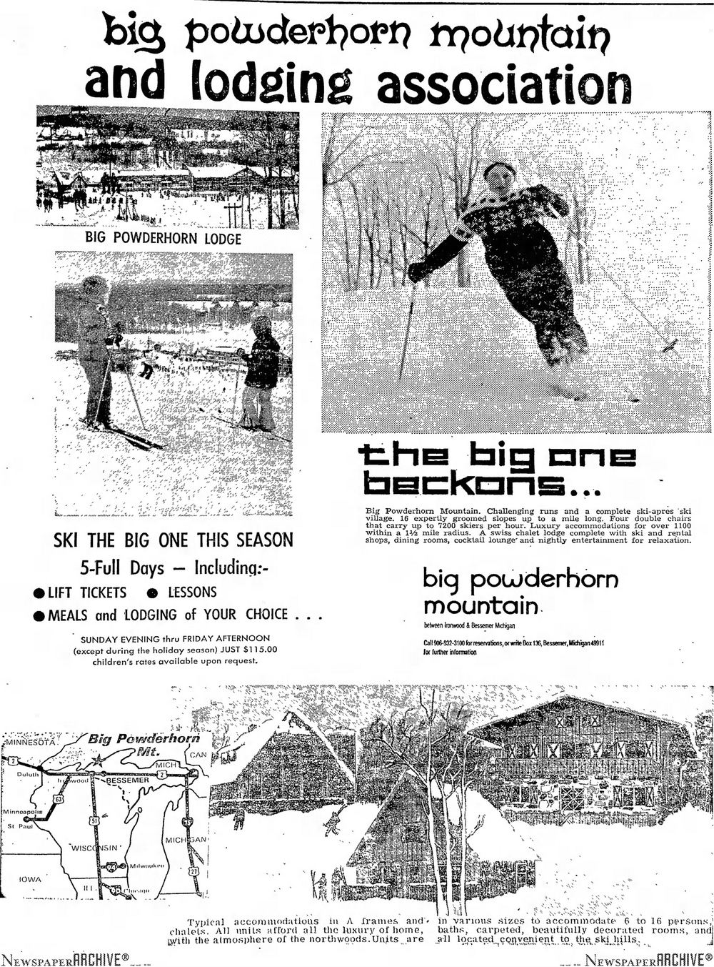 Big Powderhorn Lodging Association - 1973 Full Page Ad (newer photo)